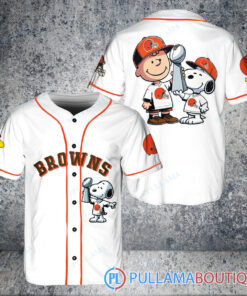 Cleveland Browns x Snoopy and Charlie Brown with Trophy Baseball Jersey White