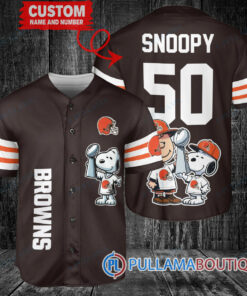 Cleveland Browns x Snoopy and Charlie Brown with Trophy Custom Baseball Jersey Brown