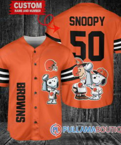 Cleveland Browns x Snoopy and Charlie Brown with Trophy Custom Baseball Jersey Orange