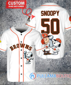 Cleveland Browns x Snoopy and Charlie Brown with Trophy Custom Baseball Jersey White