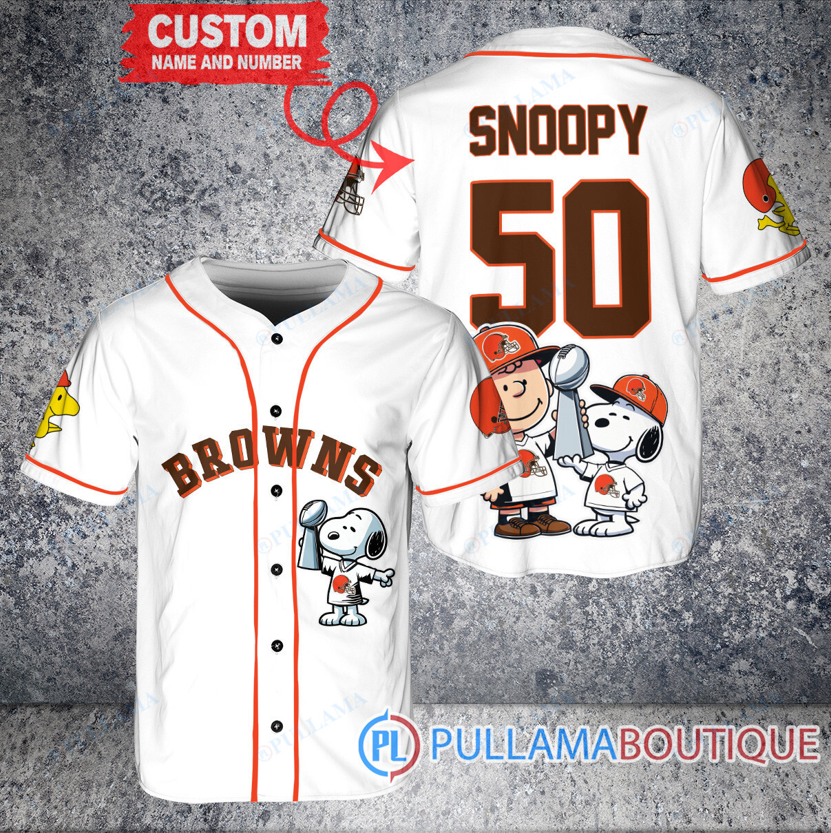 New Orleans Saints x Snoopy and Charlie Brown with Trophy Custom Baseball Jersey Sand