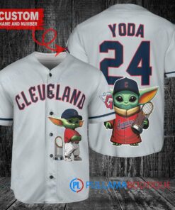 Cleveland Guardians Baby Yoda Star Wars Mandalorian Baseball Jersey Gray