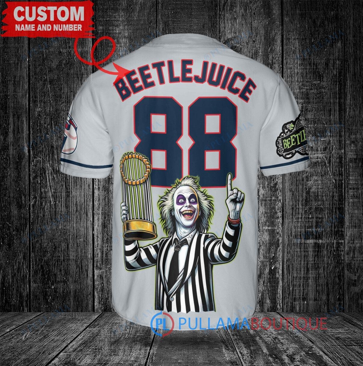 Boston Red Sox x Beetlejuice Halloween with World Series Trophy Custom Baseball Jersey Red