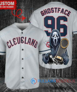 Cleveland Guardians Ghostface Scream Halloween World Series Trophy Baseball Jersey Gray