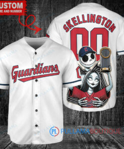 Cleveland Guardians Jack Skellington Sally World Series Trophy Baseball Jersey White