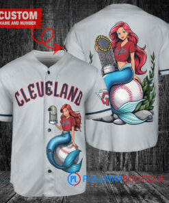 Cleveland Guardians x Ariel Mermaid with Trophy Custom Baseball Jersey Gray