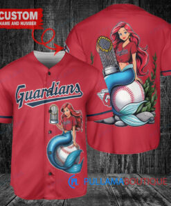 Cleveland Guardians x Ariel Mermaid with Trophy Custom Baseball Jersey Red