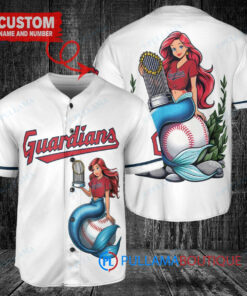 Cleveland Guardians x Ariel Mermaid with Trophy Custom Baseball Jersey White