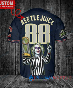 Cleveland Guardians x Beetlejuice Halloween with World Series Trophy Custom Baseball Jersey Navy City Connect