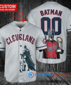 Cleveland Guardians x DC Comics Batman The Dark Knight with Trophy Custom Baseball Jersey Gray