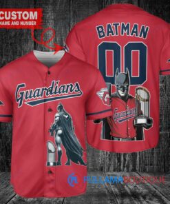 Cleveland Guardians x DC Comics Batman The Dark Knight with Trophy Custom Baseball Jersey Red