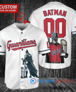 Cleveland Guardians x DC Comics Batman The Dark Knight with Trophy Custom Baseball Jersey White