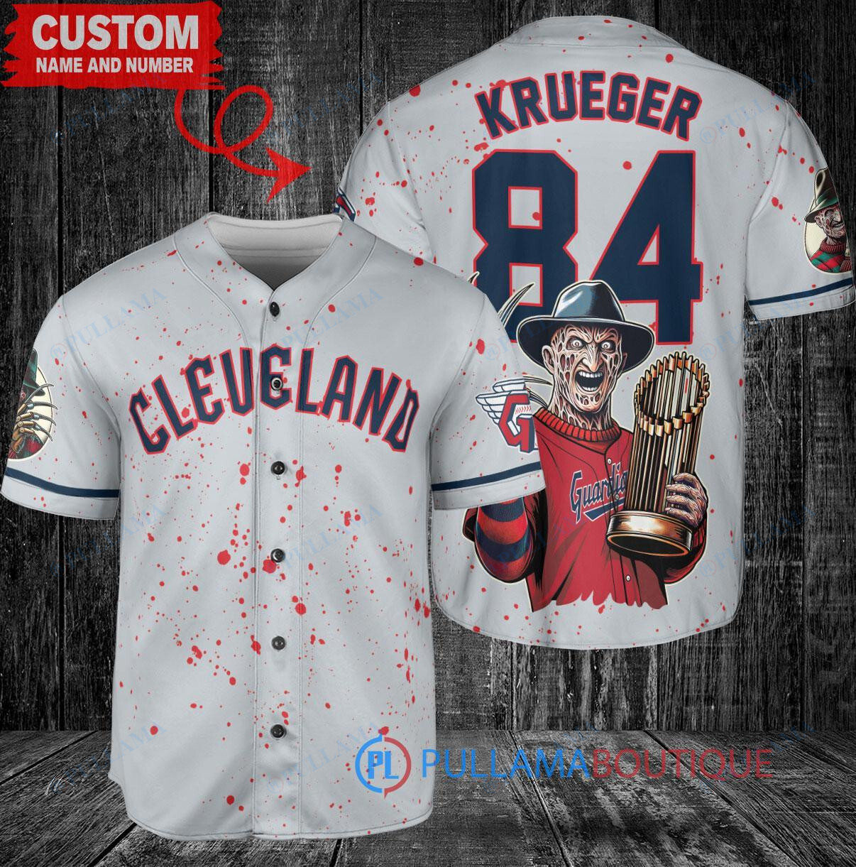 Boston Red Sox x Freddy Krueger A Nightmare on Elm Street Halloween with World Series Trophy Custom Baseball Jersey Gold-Light Blue City Connect