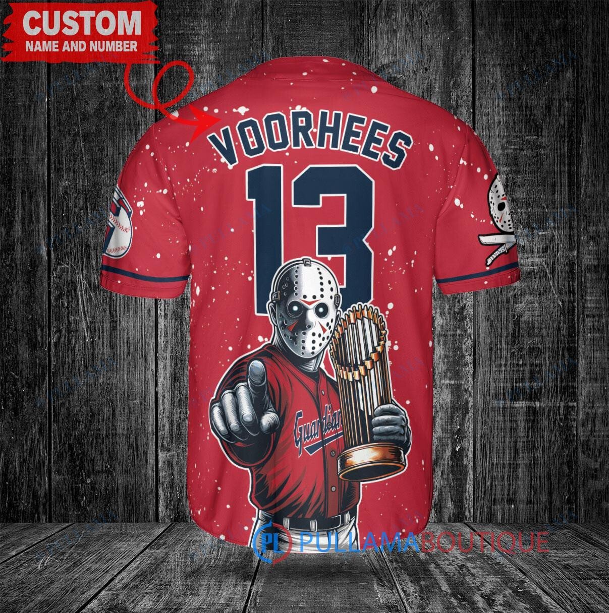 Miami Marlins Jason Voorhees Halloween World Series Trophy Baseball Jersey Red