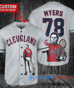 Cleveland Guardians x Halloween Michael Myers with Trophy Custom Baseball Jersey Gray