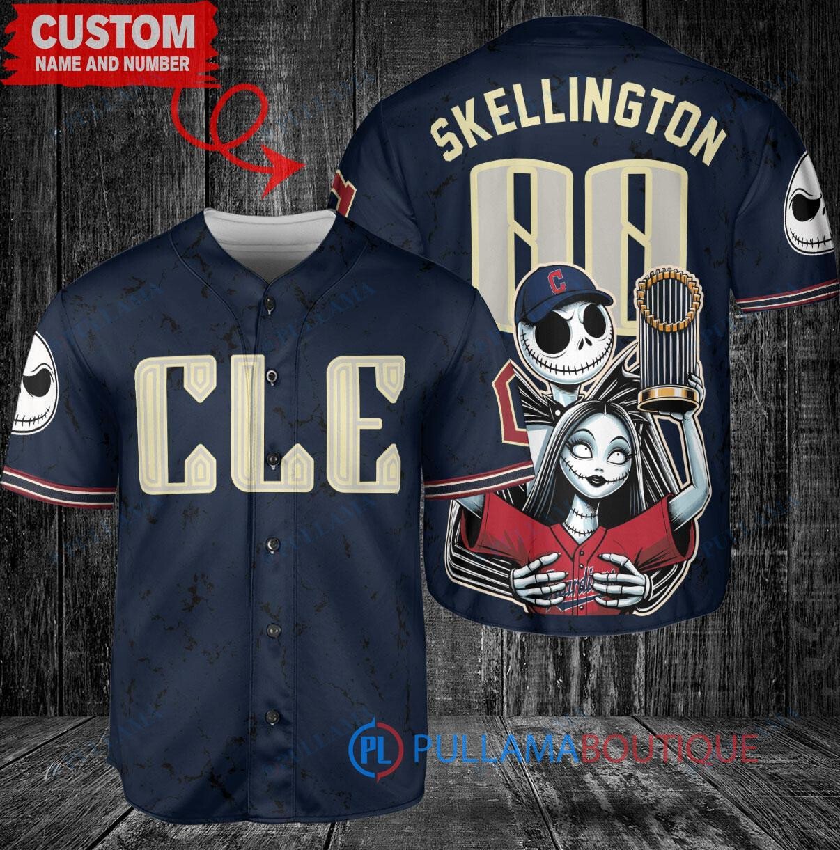 New York Mets x Jack Skellington and Sally The Nightmare Before Christmas with World Series Trophy Custom Baseball Jersey Graphite City Connect