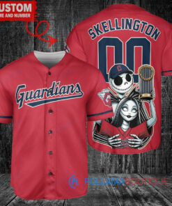 Cleveland Guardians x Jack Skellington and Sally The Nightmare Before Christmas with World Series Trophy Custom Baseball Jersey Red