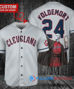 Cleveland Guardians x Lord Voldemort Harry Potter with Trophy Custom Baseball Jersey Gray