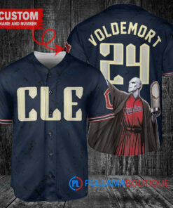 Cleveland Guardians x Lord Voldemort Harry Potter with Trophy Custom Baseball Jersey Navy City Connect