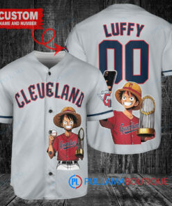 Cleveland Guardians x Luffy One Piece with Trophy Custom Baseball Jersey Gray