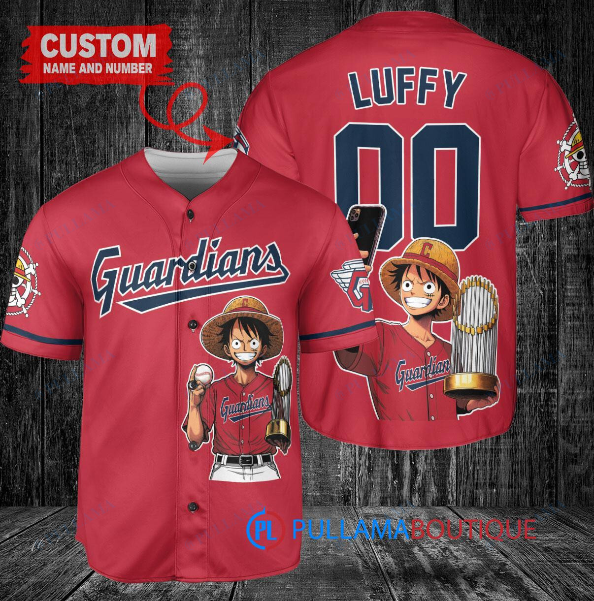 Chicago Cubs x Luffy One Piece with Trophy Custom Baseball Jersey Navy