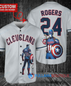 Cleveland Guardians x Marvel Captain America Steve Rogers with Trophy Custom Baseball Jersey Gray