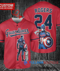 Cleveland Guardians x Marvel Captain America Steve Rogers with Trophy Custom Baseball Jersey Red