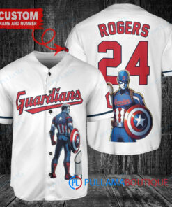 Cleveland Guardians x Marvel Captain America Steve Rogers with Trophy Custom Baseball Jersey White