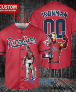 Cleveland Guardians x Marvel Iron Man Tony Stark with Trophy Custom Baseball Jersey Red