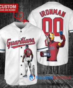 Cleveland Guardians x Marvel Iron Man Tony Stark with Trophy Custom Baseball Jersey White