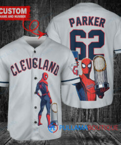 Cleveland Guardians x Marvel Spiderman with Trophy Custom Baseball Jersey Gray