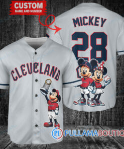 Cleveland Guardians x Mickey and Minnie with Trophy Baseball Jersey Gray