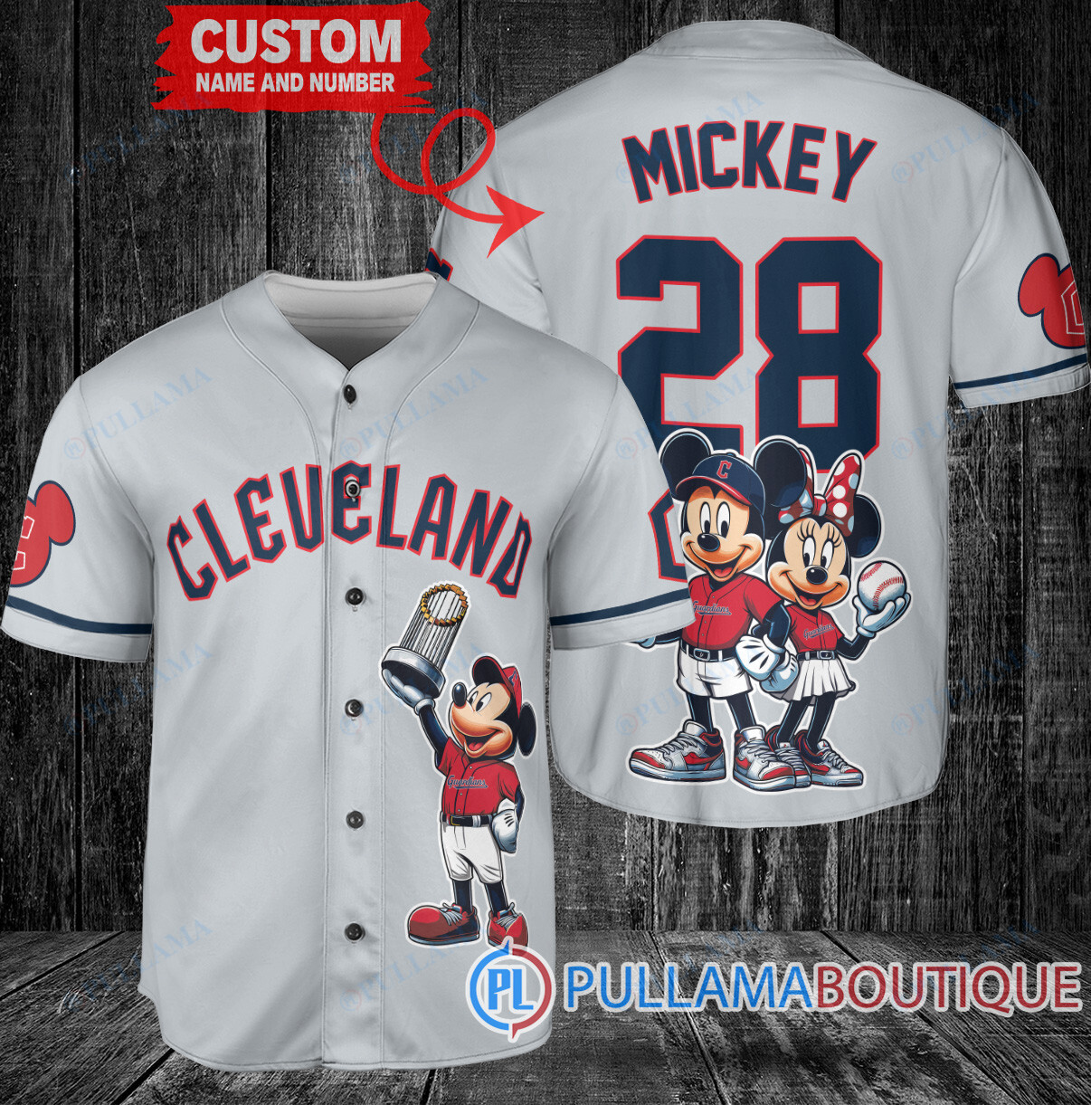 Atlanta Braves x Mickey and Minnie with Trophy Baseball Jersey White