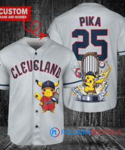 Cleveland Guardians x Pikachu Pokemon with Trophy Custom Baseball Jersey Gray