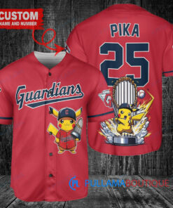 Cleveland Guardians x Pikachu Pokemon with Trophy Custom Baseball Jersey Red