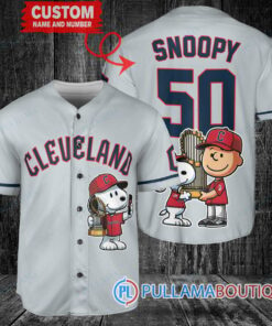 Cleveland Guardians x Snoopy and Charlie Brown with Trophy Baseball Jersey Gray