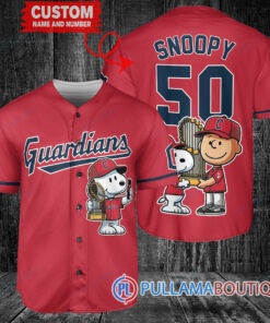 Cleveland Guardians x Snoopy and Charlie Brown with Trophy Baseball Jersey Red