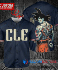 Cleveland Guardians x Son Goku Kakarot Super Saiyan Dragon Ball Z with Trophy Baseball Jersey Navy City Connect