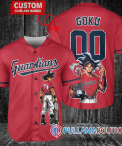 Cleveland Guardians x Son Goku Kakarot Super Saiyan Dragon Ball Z with Trophy Baseball Jersey Red V2