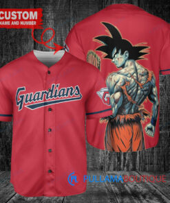 Cleveland Guardians x Son Goku Kakarot Super Saiyan Dragon Ball Z with Trophy Baseball Jersey Red