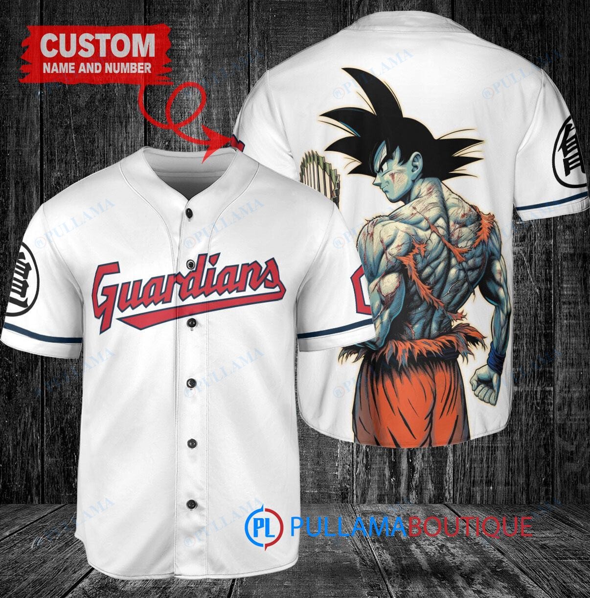 Cleveland Guardians x Son Goku Kakarot Super Saiyan Dragon Ball Z with Trophy Baseball Jersey Red