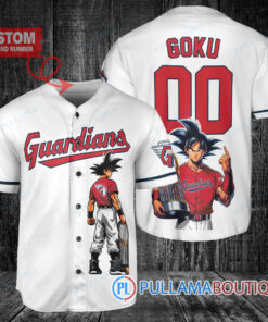 Cleveland Guardians x Son Goku Kakarot Super Saiyan Dragon Ball Z with Trophy Baseball Jersey White V2