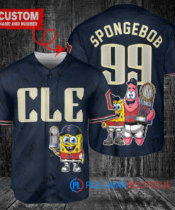 Cleveland Guardians x SpongeBob SquarePants with Trophy Custom Baseball Jersey Navy City Connect