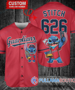 Cleveland Guardians x Stitch with Trophy Baseball Jersey Red