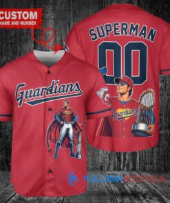 Cleveland Guardians x Superman DC Comics with Trophy Custom Baseball Jersey Red