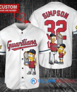 Cleveland Guardians x The Simpsons Bart Simpson, Homer Simpson, Lisa Simpson with Trophy Custom Baseball Jersey White