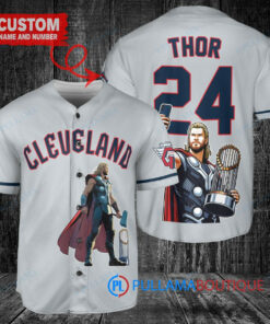 Cleveland Guardians x Thor Marvel with Trophy Custom Baseball Jersey Gray