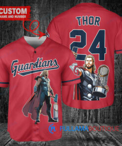 Cleveland Guardians x Thor Marvel with Trophy Custom Baseball Jersey Red