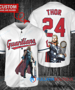 Cleveland Guardians x Thor Marvel with Trophy Custom Baseball Jersey White