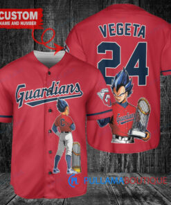 Cleveland Guardians x Vegeta Super Saiyan Dragon Ball Z with Trophy Custom Baseball Jersey Red